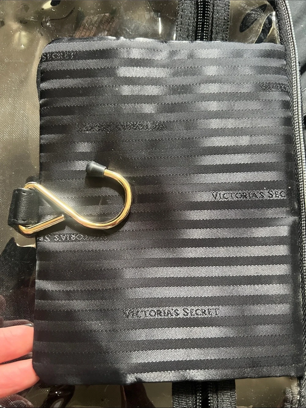 Victoria's Secret Black Lace Cosmetics Bag with Gold Logo Accent